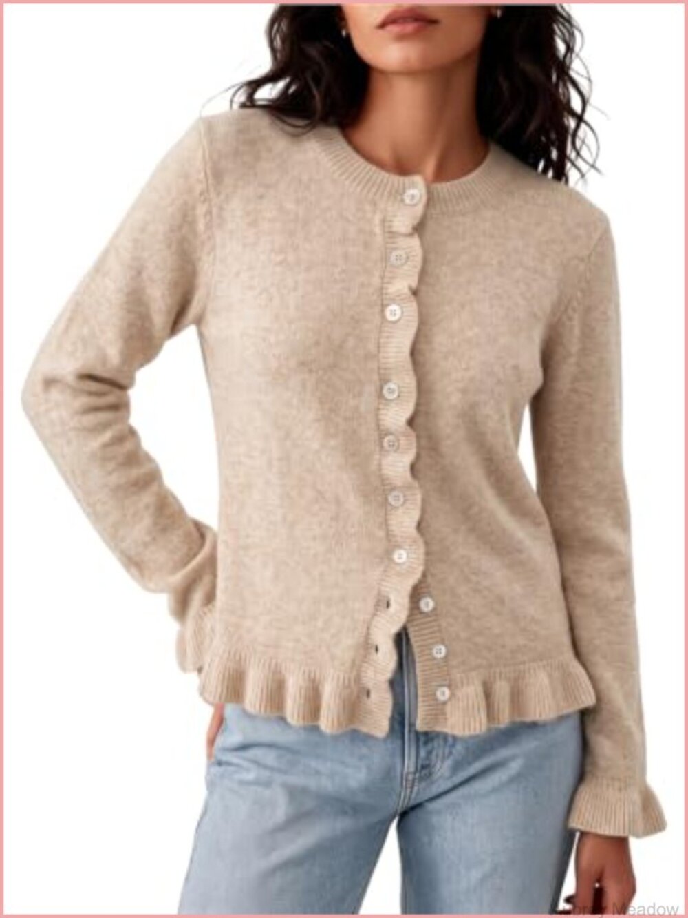 Ruffle Trim Button Down Cropped Cardigan Sweater